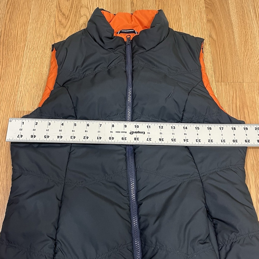 Nautica Youth Unisex Reversible Puffer Vest Orange Navy Full Zip Size M Utility - Picture 10 of 11
